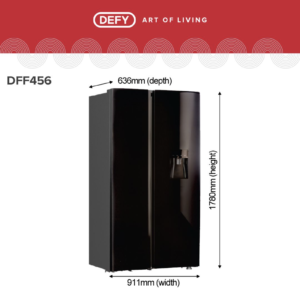 Defy DFF456 496L Side-by-Side Fridge Freezer with Water Dispenser, Defy appliances, modern kitchen fridge