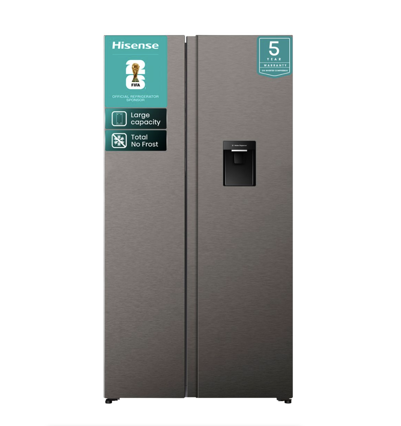 Hisense 541L Side-by-Side Fridge with Water Dispenser - No Frost
